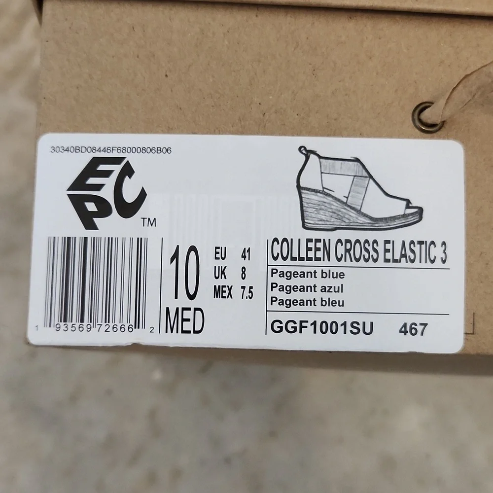 NWT Kenneth Cole Gentle Souls Colleen Cross Blue Elastic Wedge Sandal